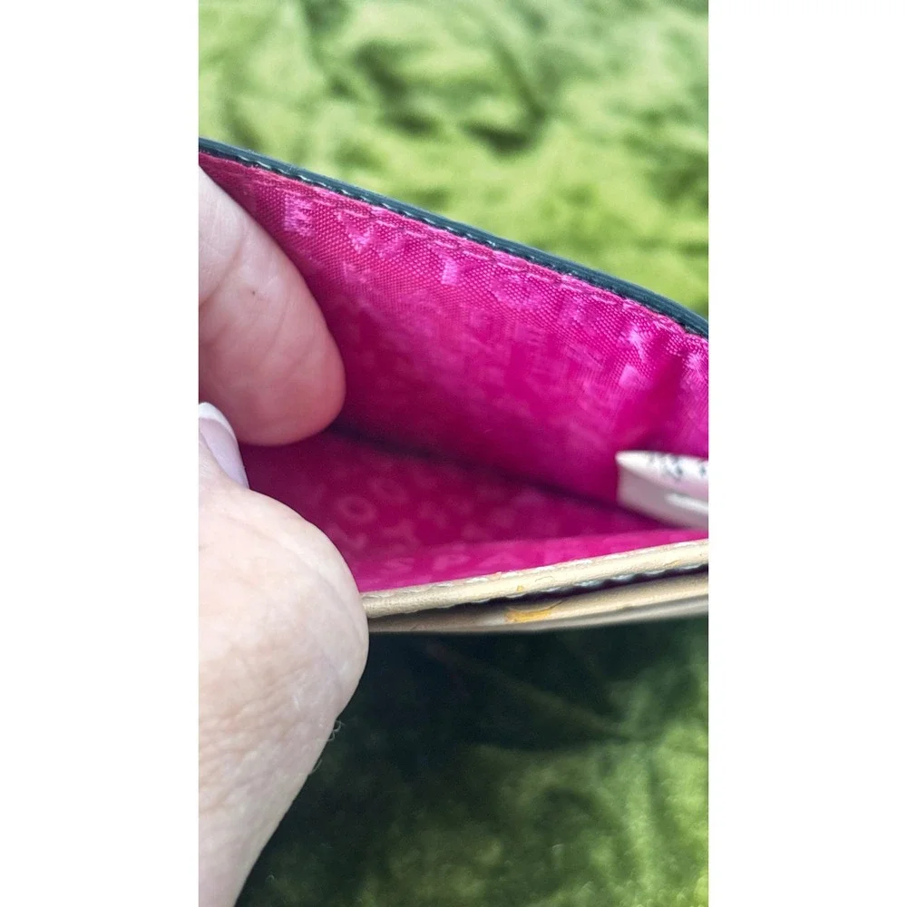 Kate Spade New York Black Leather Card Holder Wallet Gold Logo Plaque